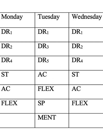 Preseason training schedule